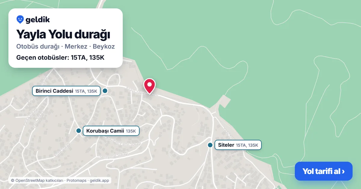 Yayla Yolu otobüs durağı haritada: konumu ve yakındaki duraklar