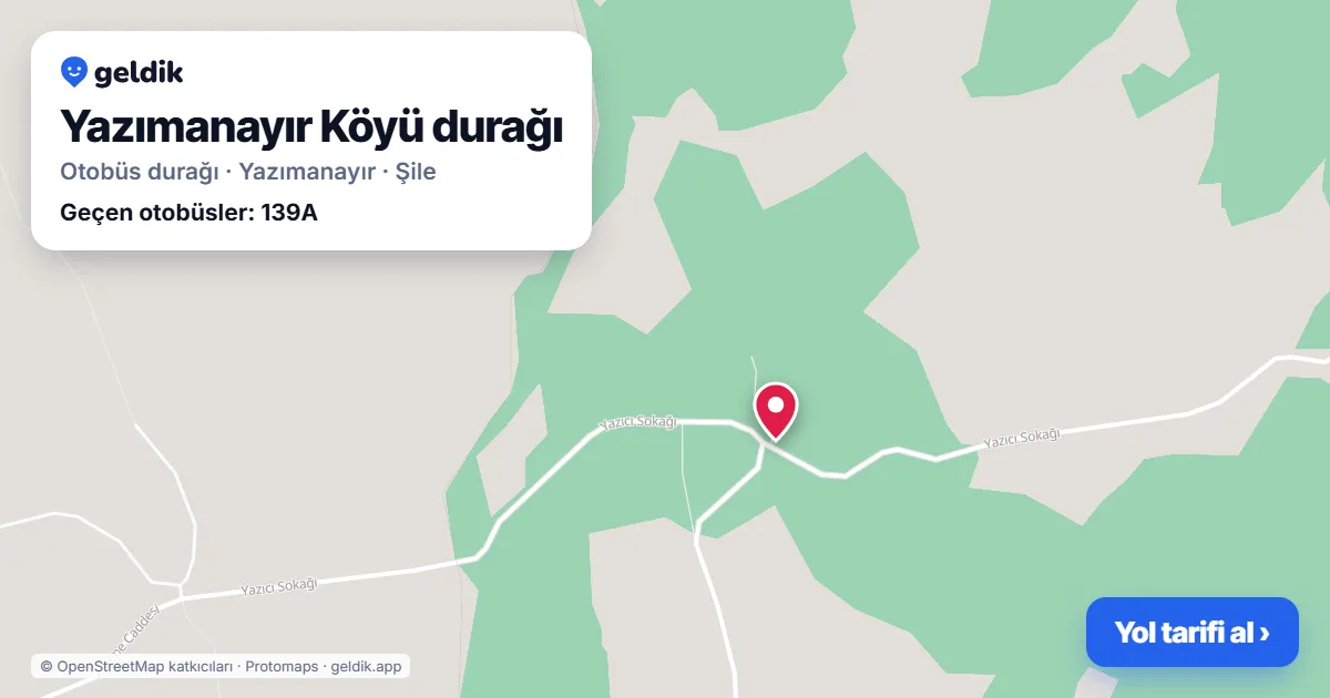 Yazımanayır Köyü otobüs durağı haritada: konumu ve yakındaki duraklar