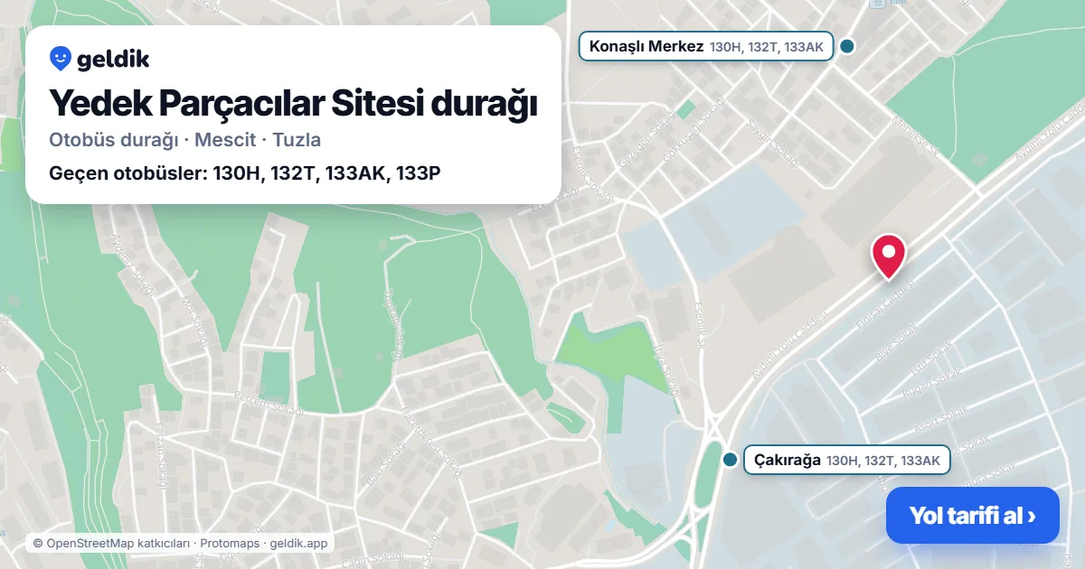 Yedek Parçacılar Sitesi otobüs durağı haritada: konumu ve yakındaki duraklar