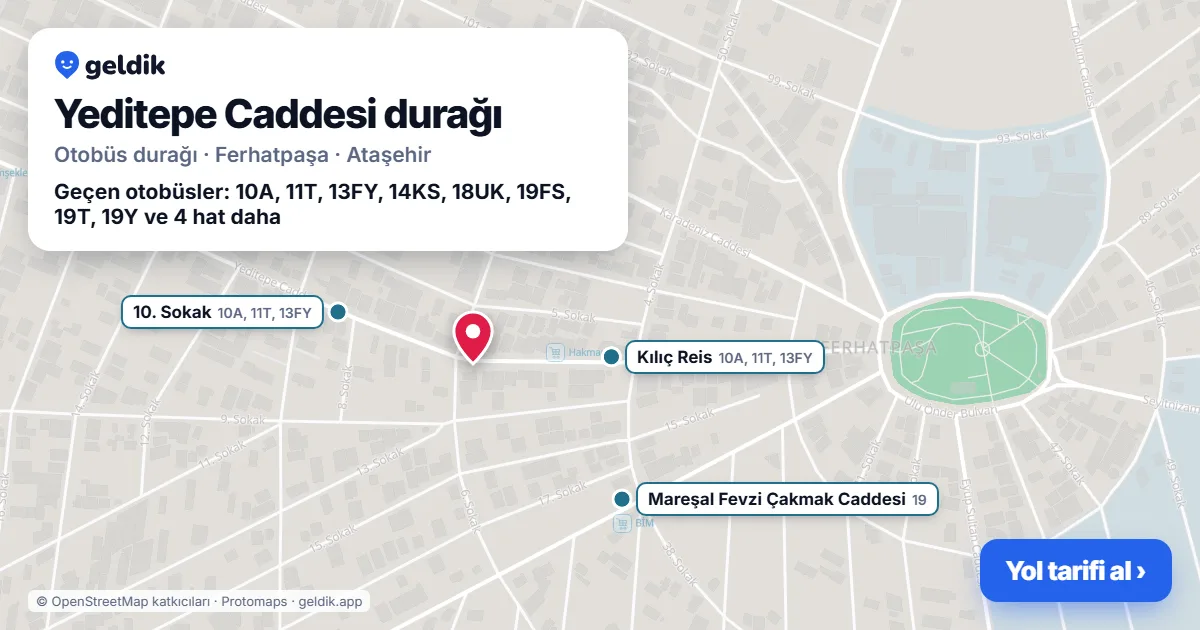 Yeditepe Caddesi otobüs durağı haritada: konumu ve yakındaki duraklar