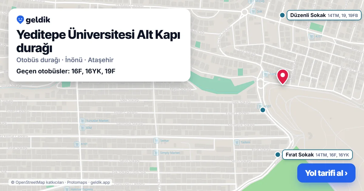 Yeditepe Üniversitesi Alt Kapı otobüs durağı haritada: konumu ve yakındaki duraklar