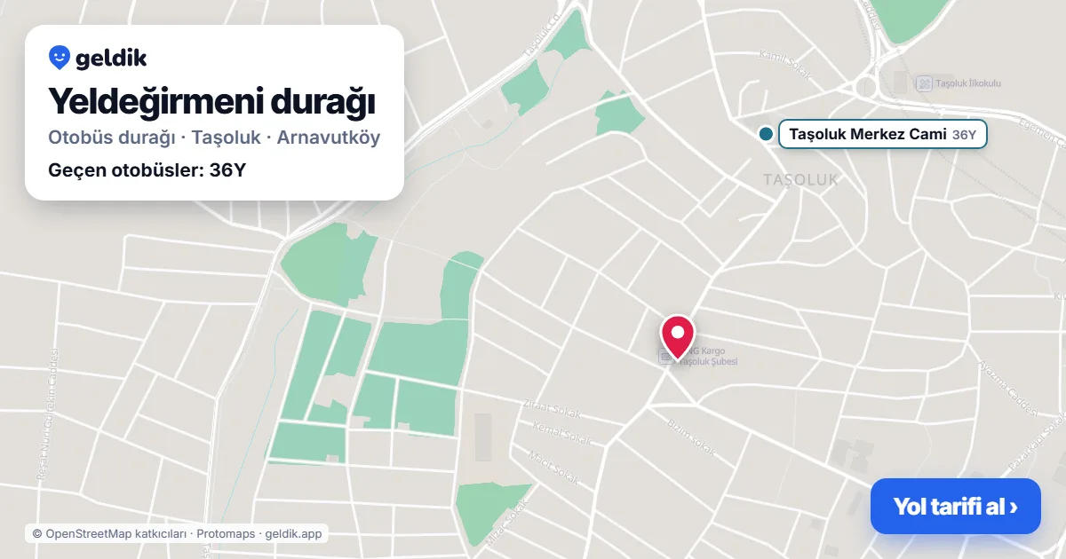 Yeldeğirmeni otobüs durağı haritada: konumu ve yakındaki duraklar