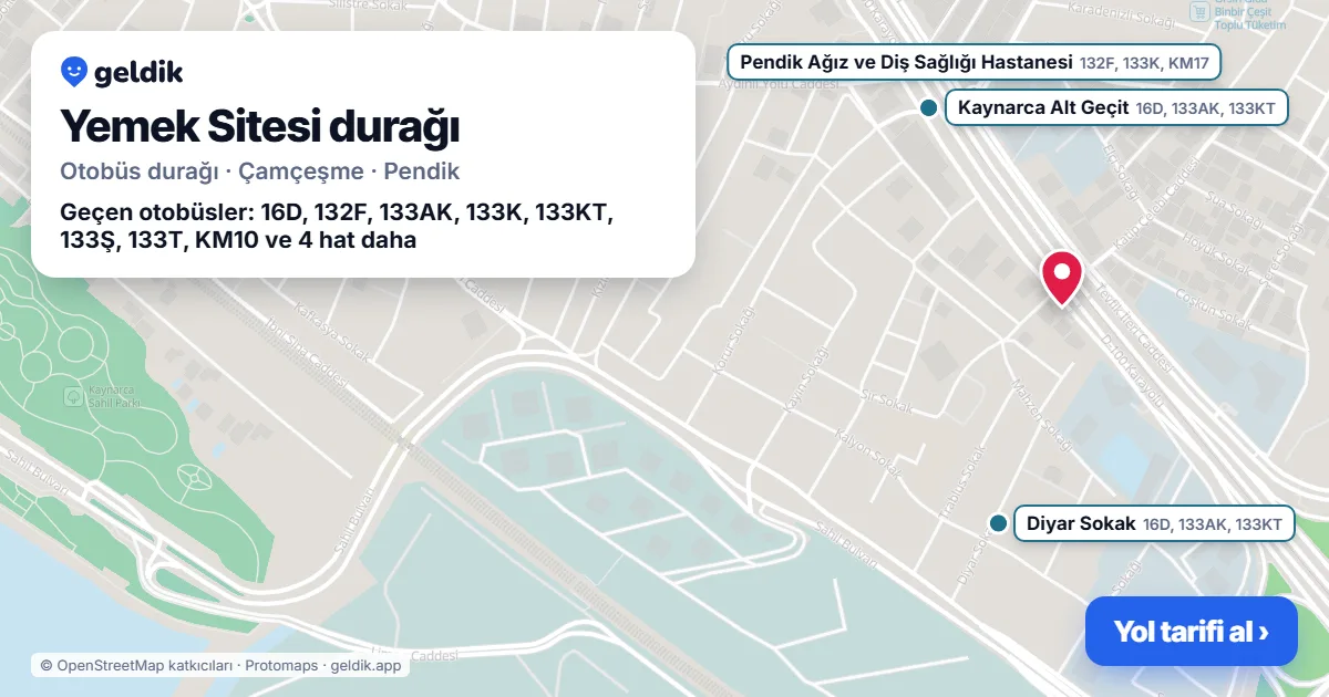 Yemek Sitesi otobüs durağı haritada: konumu ve yakındaki duraklar