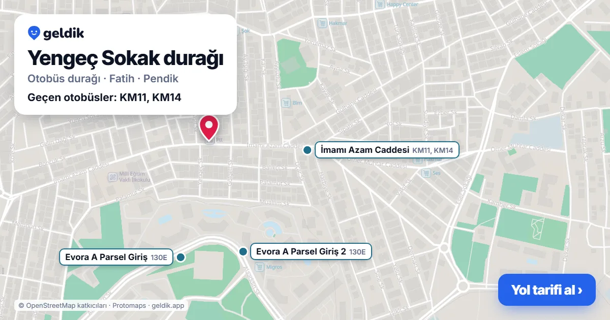 Yengeç Sokak otobüs durağı haritada: konumu ve yakındaki duraklar