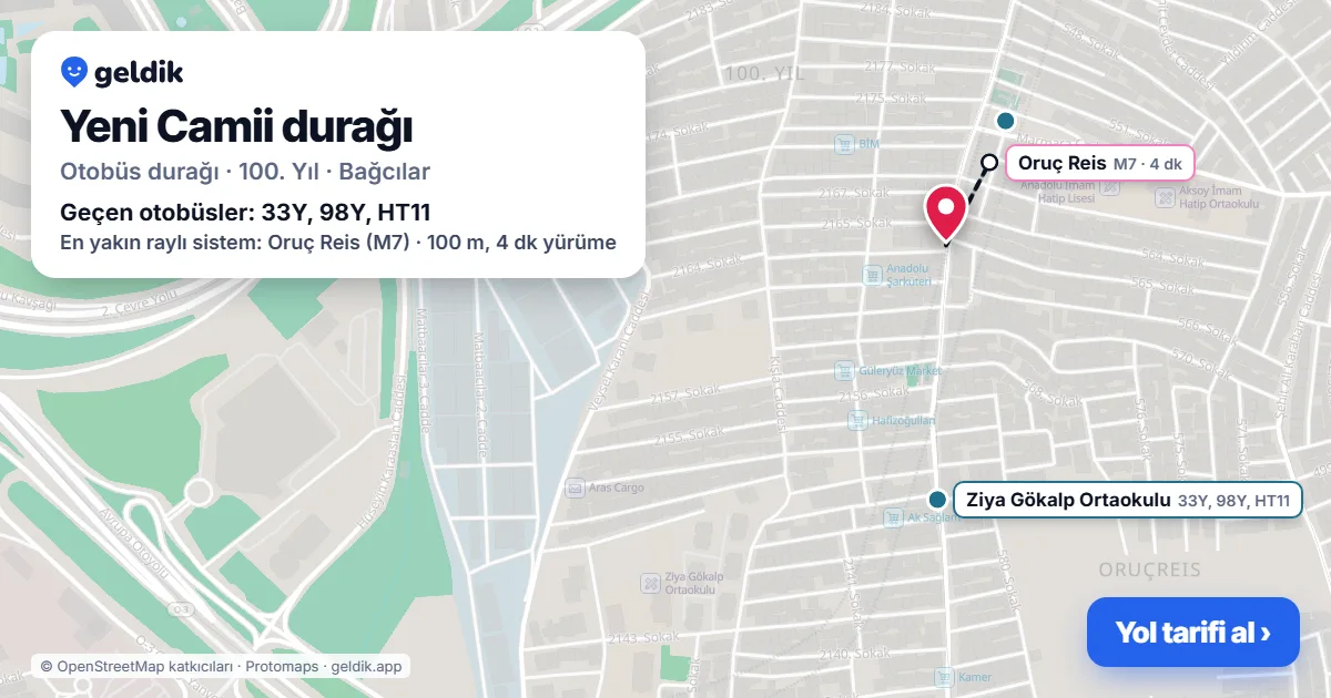 Yeni Camii otobüs durağı haritada: konumu ve yakındaki duraklar