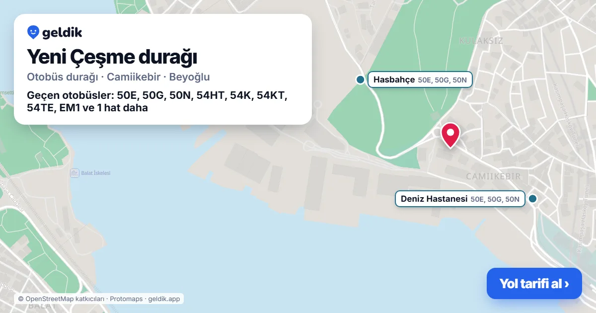 Yeni Çeşme otobüs durağı haritada: konumu ve yakındaki duraklar