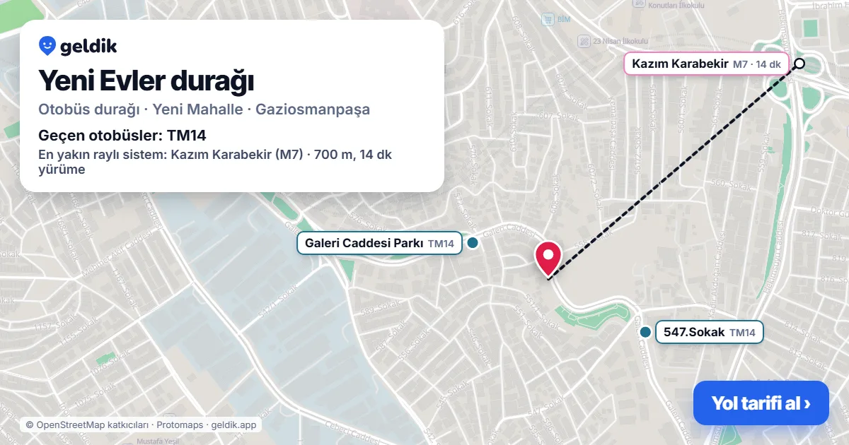 Yeni Evler otobüs durağı haritada: konumu ve yakındaki duraklar