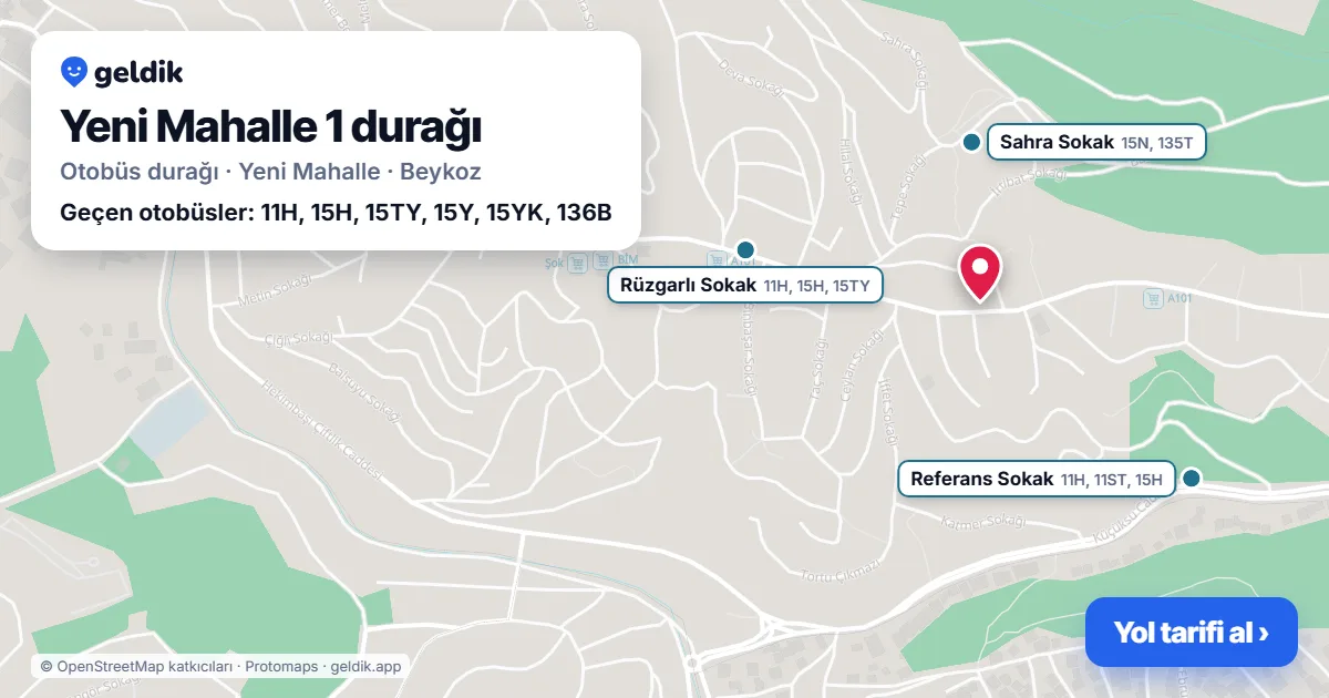 Yeni Mahalle 1 otobüs durağı haritada: konumu ve yakındaki duraklar