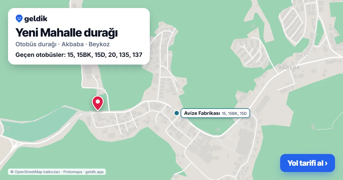 Yeni Mahalle otobüs durağı haritada: konumu ve yakındaki duraklar