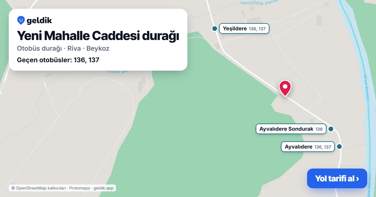 Yeni Mahalle Caddesi otobüs durağı haritada: konumu ve yakındaki duraklar
