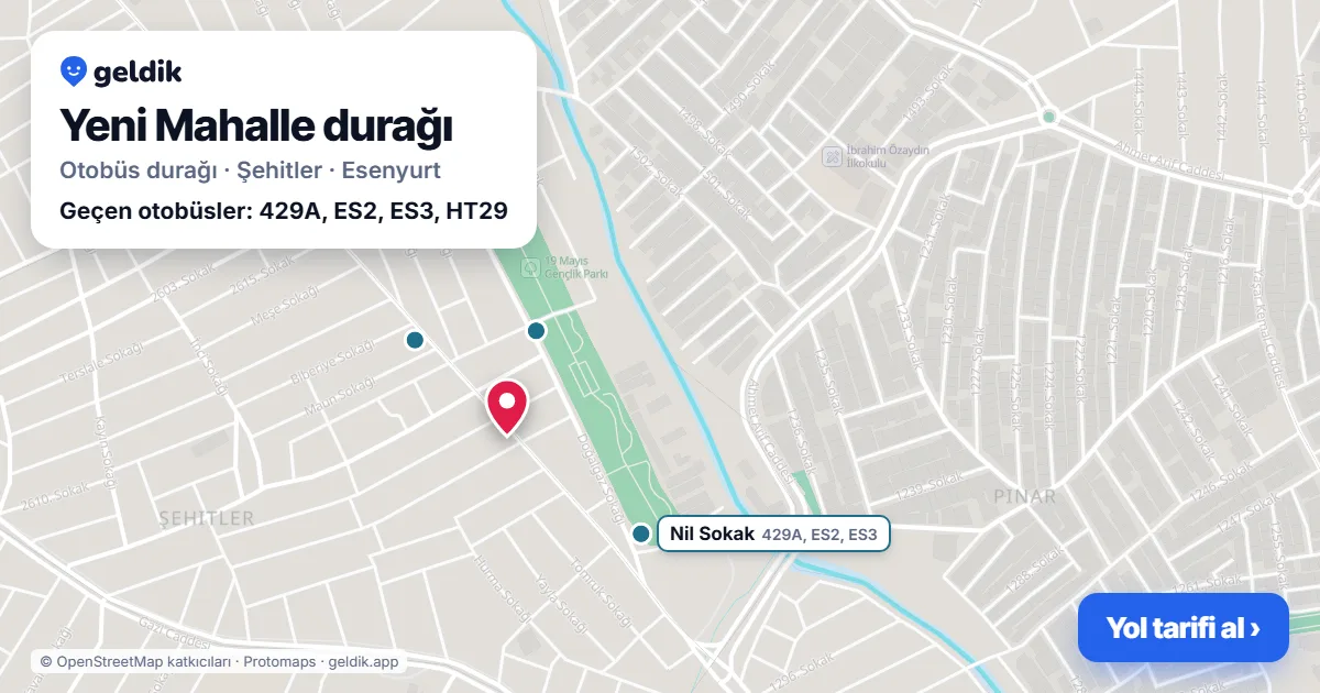 Yeni Mahalle otobüs durağı haritada: konumu ve yakındaki duraklar