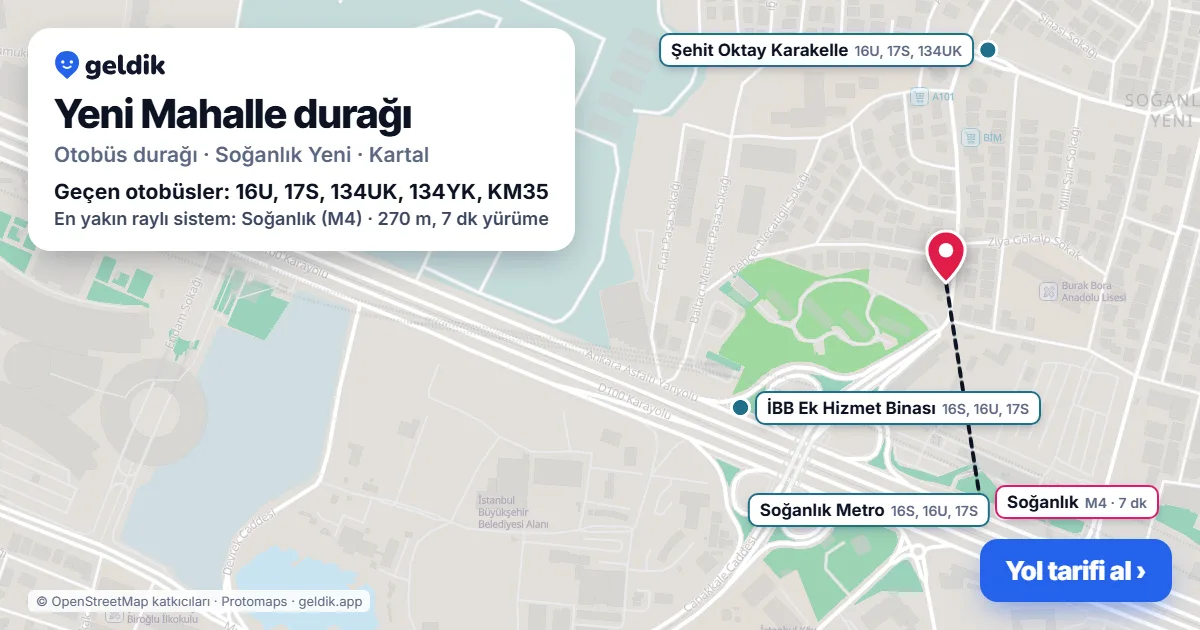 Yeni Mahalle otobüs durağı haritada: konumu ve yakındaki duraklar
