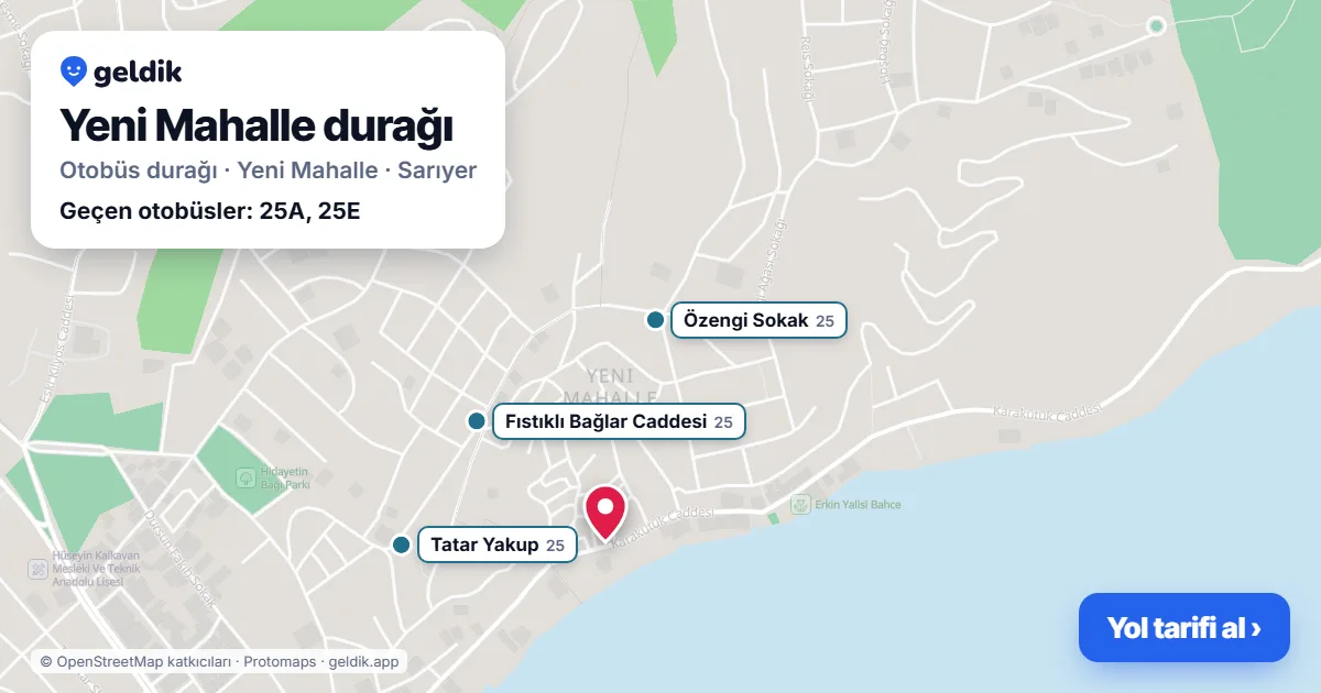 Yeni Mahalle otobüs durağı haritada: konumu ve yakındaki duraklar