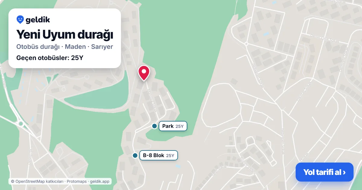 Yeni Uyum otobüs durağı haritada: konumu ve yakındaki duraklar