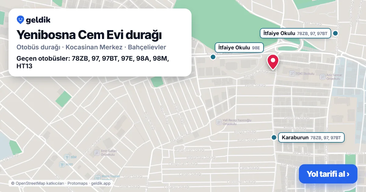 Yenibosna Cem Evi otobüs durağı haritada: konumu ve yakındaki duraklar