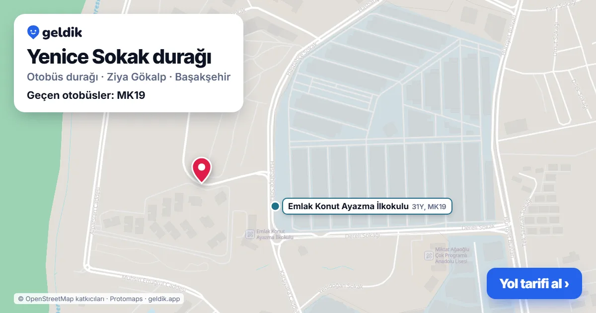 Yenice Sokak otobüs durağı haritada: konumu ve yakındaki duraklar