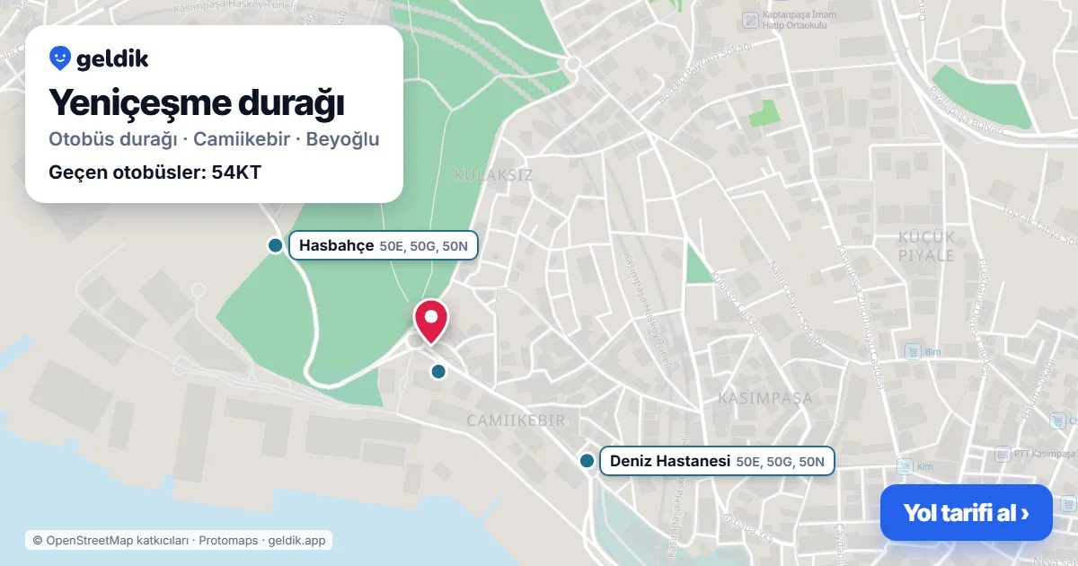 Yeniçeşme otobüs durağı haritada: konumu ve yakındaki duraklar