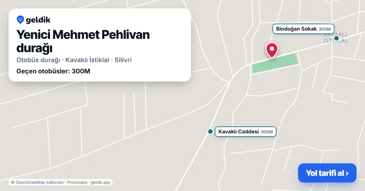 Yenici Mehmet Pehlivan otobüs durağı haritada: konumu ve yakındaki duraklar