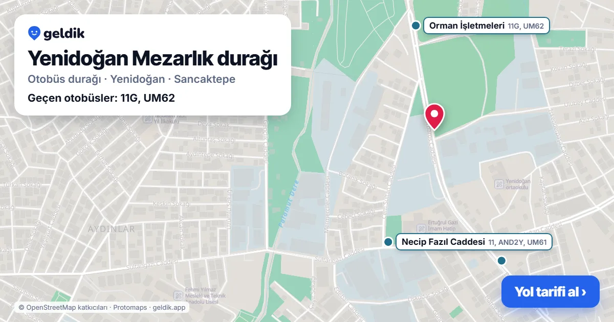 Yenidoğan Mezarlık otobüs durağı haritada: konumu ve yakındaki duraklar
