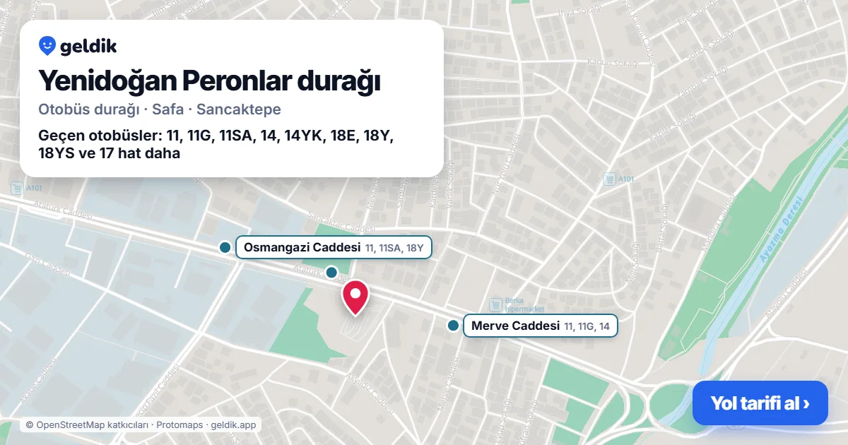 Yenidoğan Peronlar otobüs durağı haritada: konumu ve yakındaki duraklar