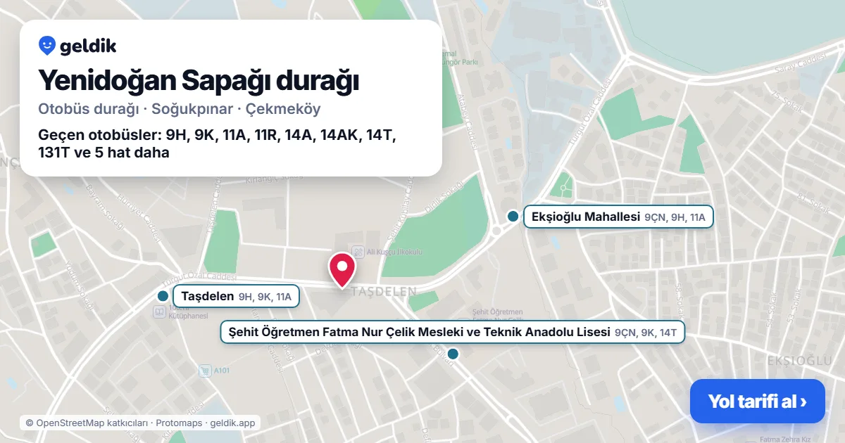 Yenidoğan Sapağı otobüs durağı haritada: konumu ve yakındaki duraklar