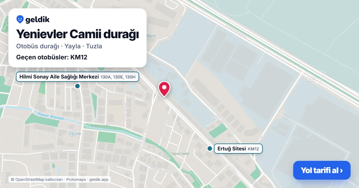 Yenievler Camii otobüs durağı haritada: konumu ve yakındaki duraklar