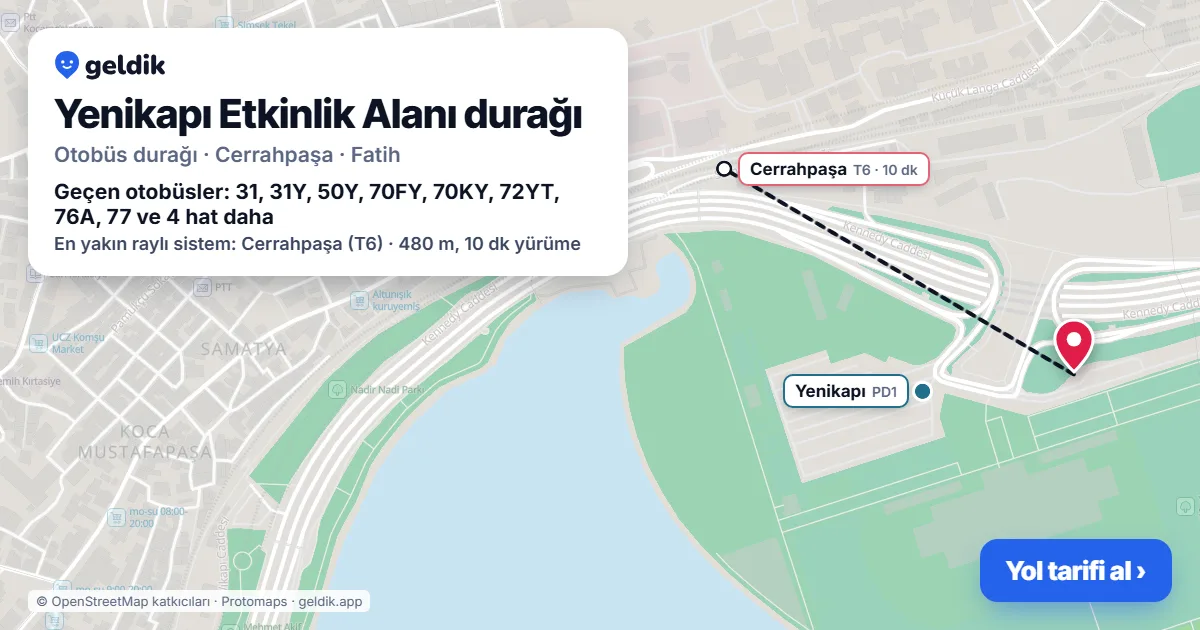 Yenikapı Etkinlik Alanı otobüs durağı haritada: konumu ve yakındaki duraklar