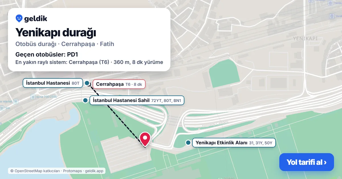 Yenikapı otobüs durağı haritada: konumu ve yakındaki duraklar