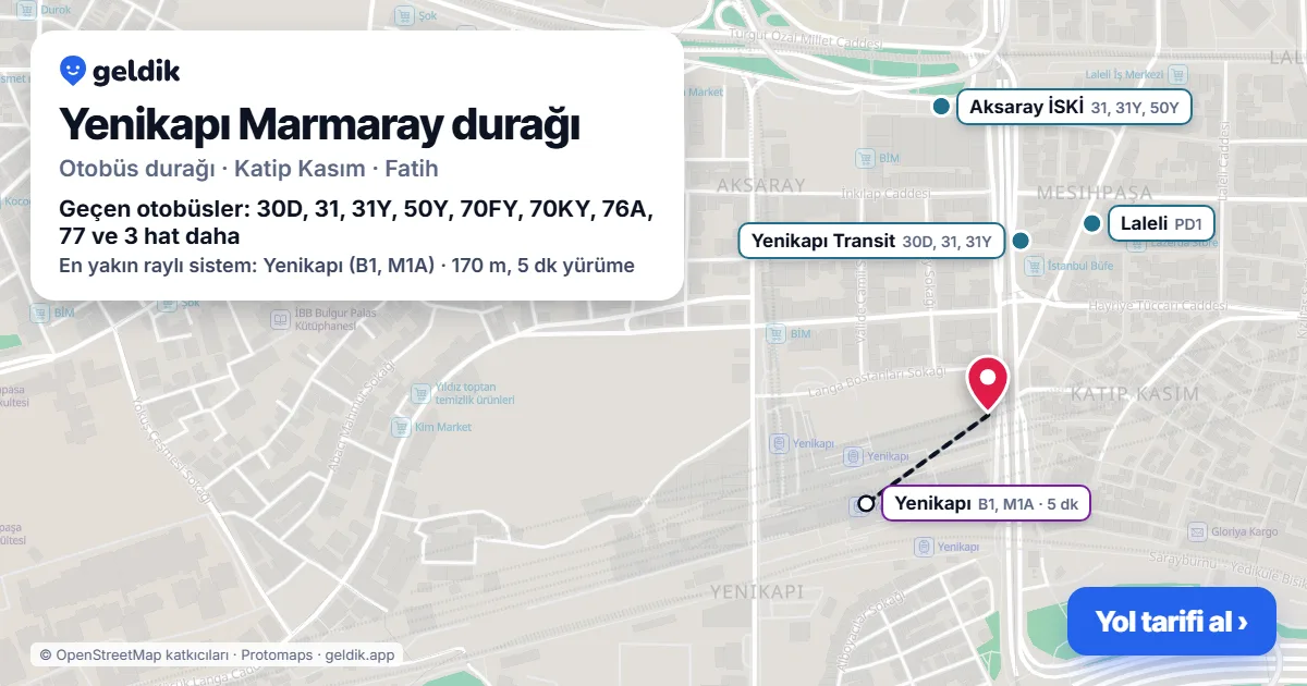 Yenikapı Marmaray otobüs durağı haritada: konumu ve yakındaki duraklar