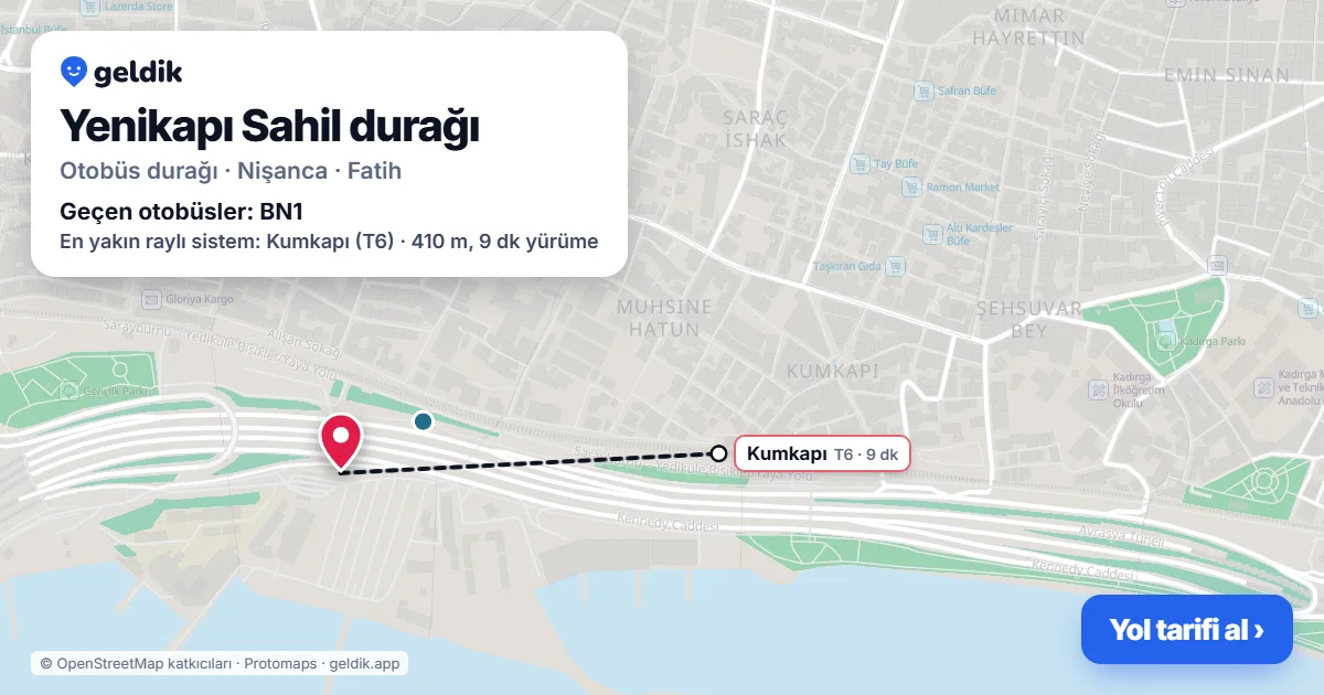 Yenikapı Sahil otobüs durağı haritada: konumu ve yakındaki duraklar