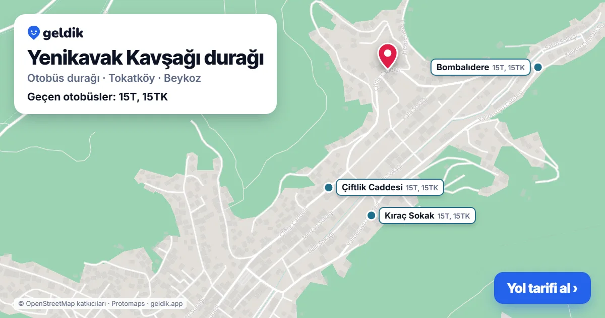 Yenikavak Kavşağı otobüs durağı haritada: konumu ve yakındaki duraklar