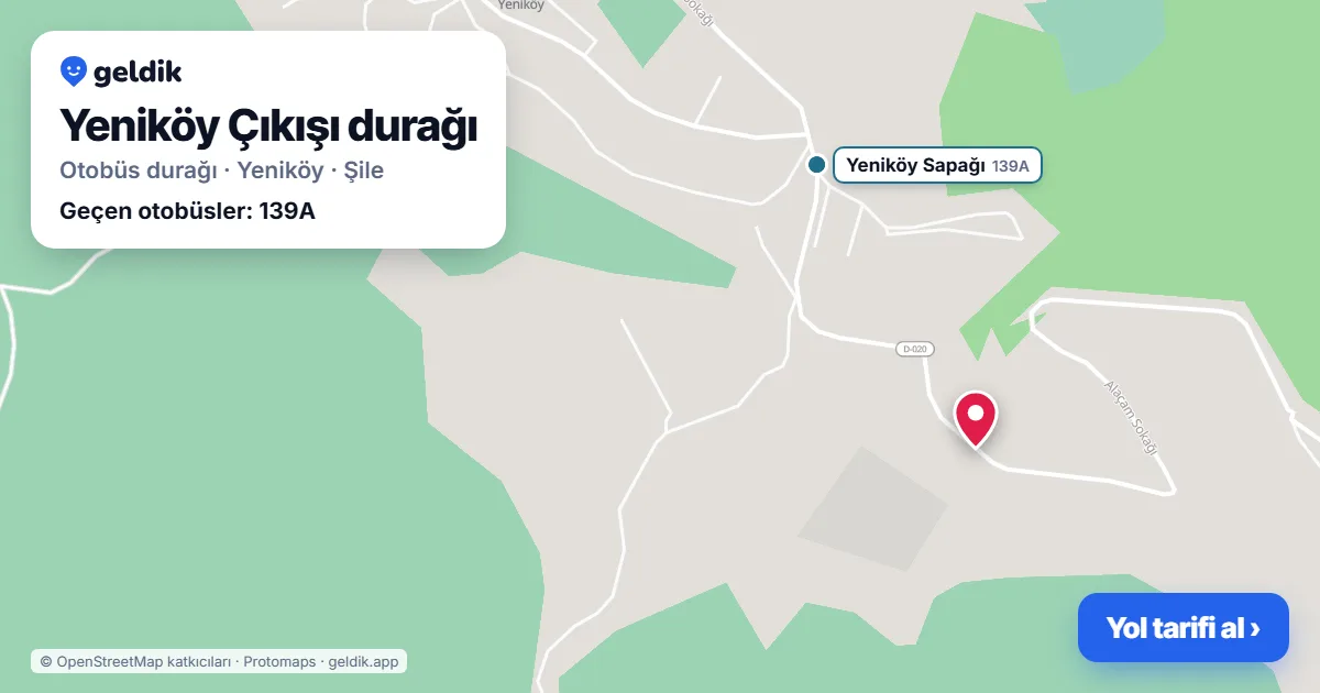 Yeniköy Çıkışı otobüs durağı haritada: konumu ve yakındaki duraklar