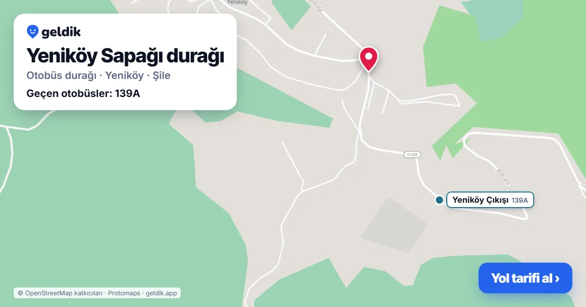 Yeniköy Sapağı otobüs durağı haritada: konumu ve yakındaki duraklar