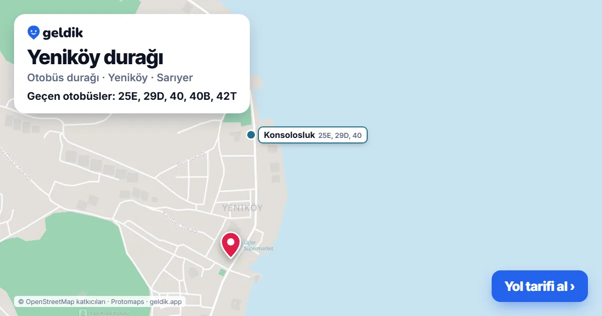Yeniköy otobüs durağı haritada: konumu ve yakındaki duraklar