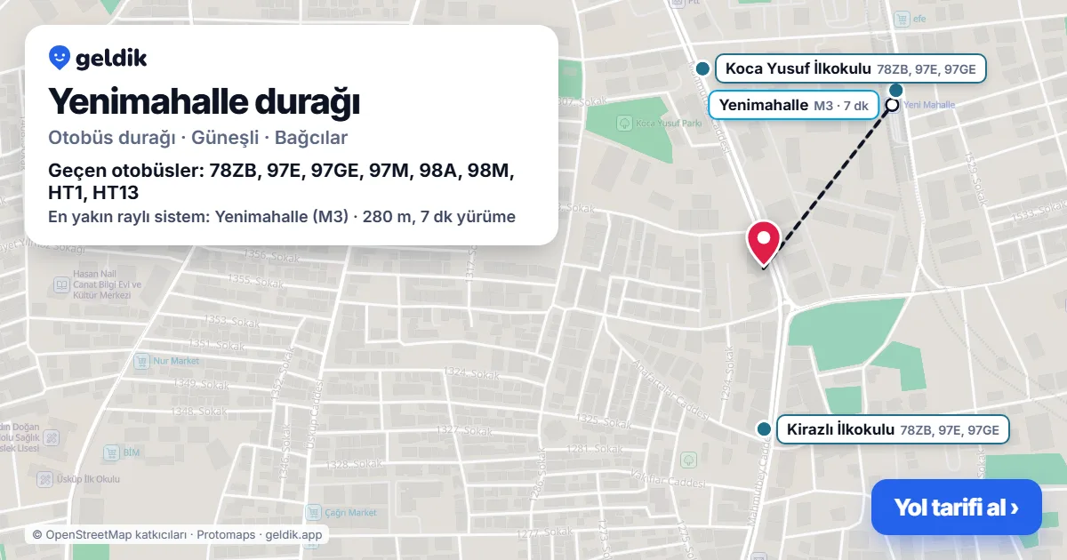 Yenimahalle otobüs durağı haritada: konumu ve yakındaki duraklar