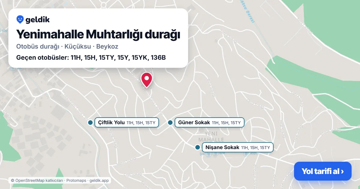Yenimahalle Muhtarlığı otobüs durağı haritada: konumu ve yakındaki duraklar