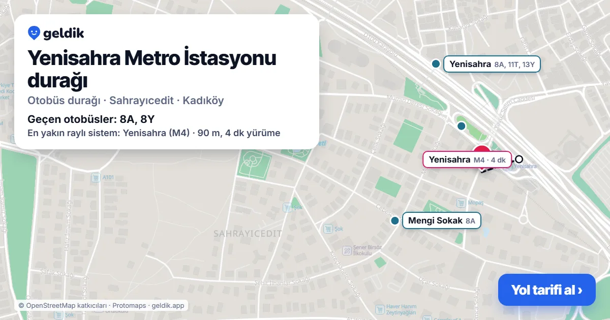 Yenisahra Metro İstasyonu otobüs durağı haritada: konumu ve yakındaki duraklar