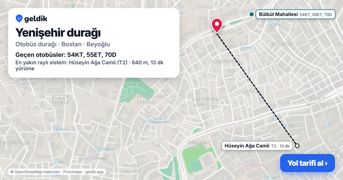 Yenişehir otobüs durağı haritada: konumu ve yakındaki duraklar
