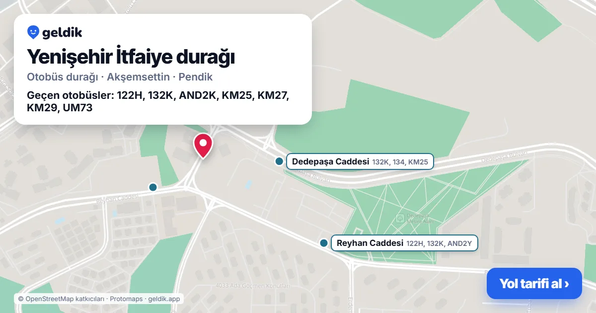 Yenişehir İtfaiye otobüs durağı haritada: konumu ve yakındaki duraklar