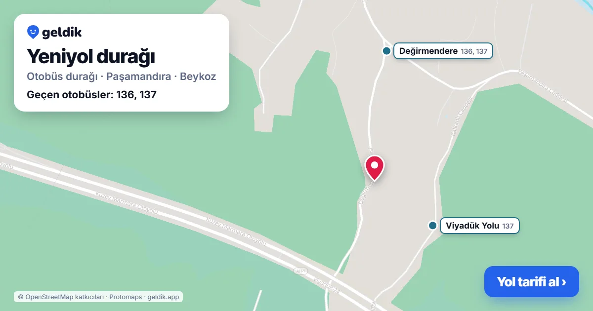 Yeniyol otobüs durağı haritada: konumu ve yakındaki duraklar