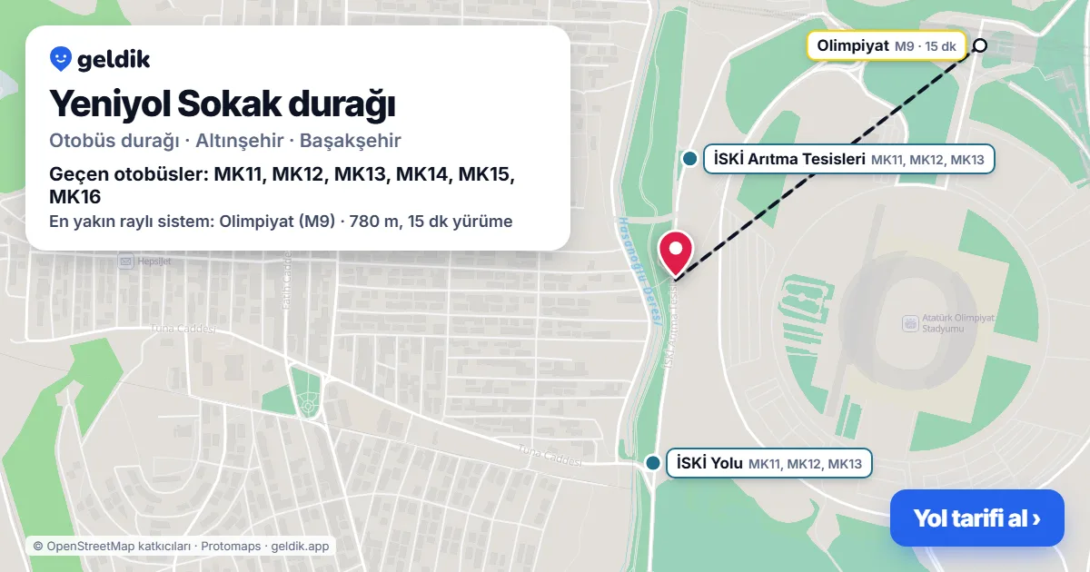 Yeniyol Sokak otobüs durağı haritada: konumu ve yakındaki duraklar
