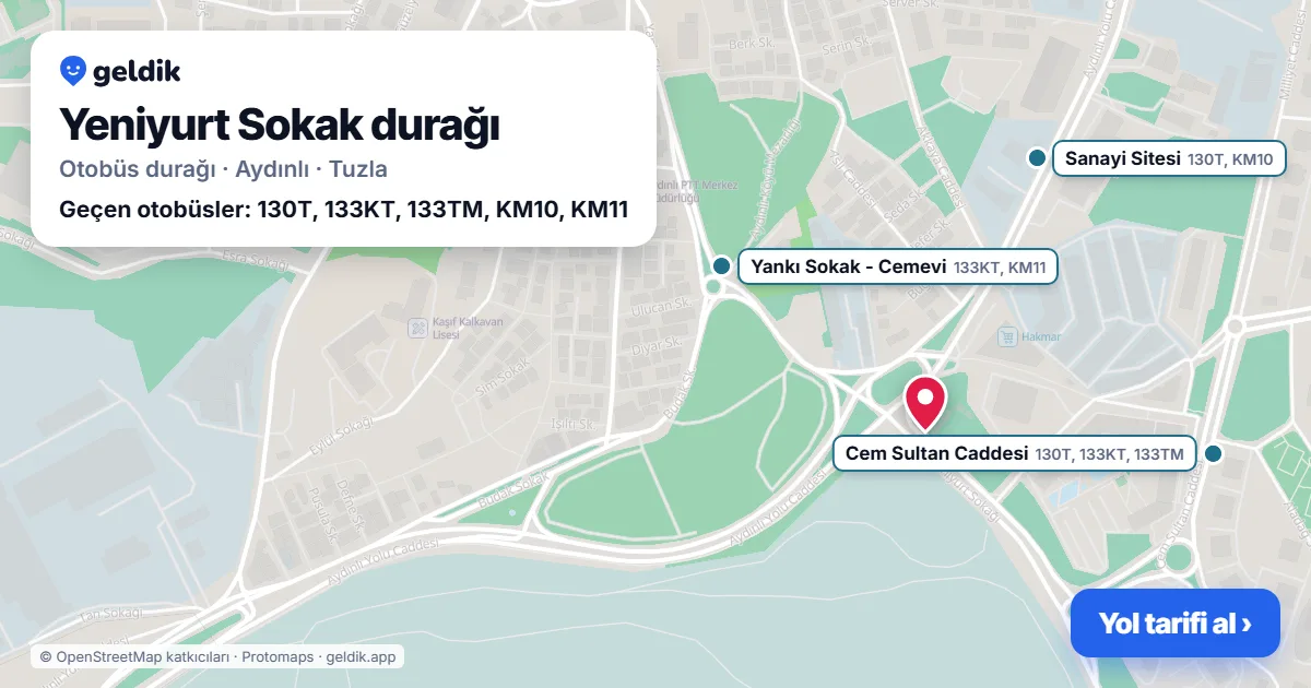 Yeniyurt Sokak otobüs durağı haritada: konumu ve yakındaki duraklar