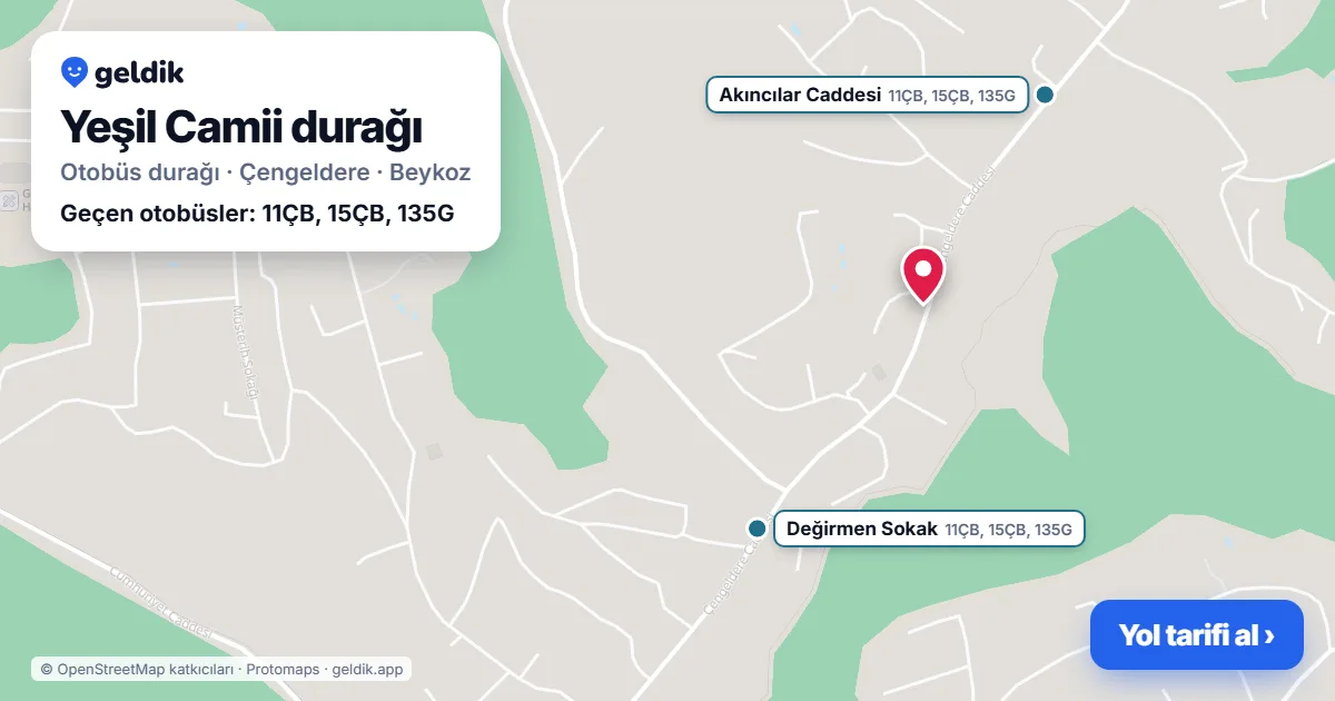 Yeşil Camii otobüs durağı haritada: konumu ve yakındaki duraklar