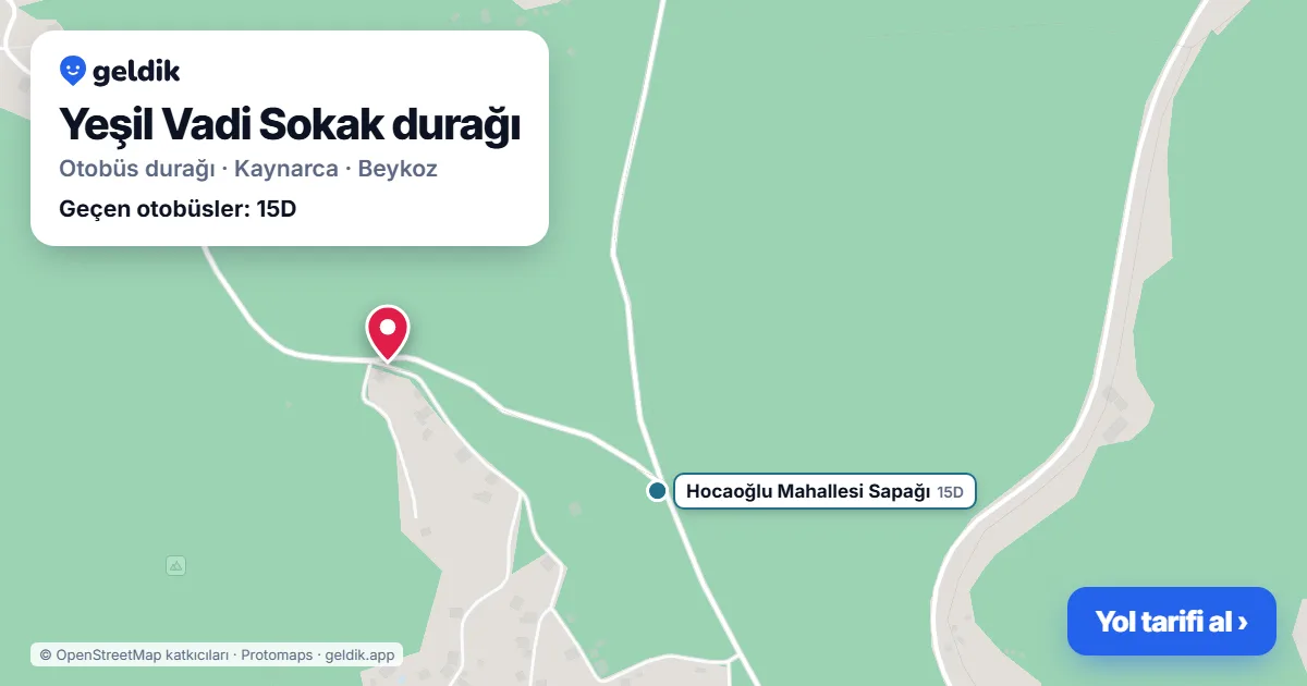 Yeşil Vadi Sokak otobüs durağı haritada: konumu ve yakındaki duraklar