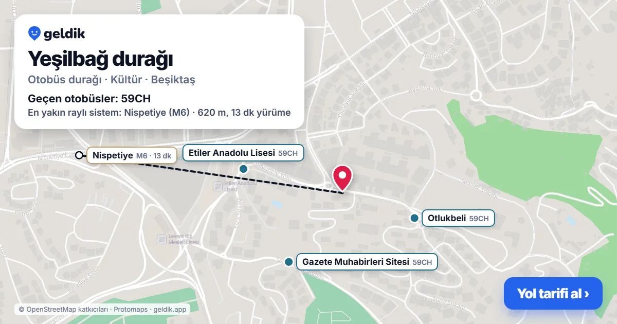 Yeşilbağ otobüs durağı haritada: konumu ve yakındaki duraklar