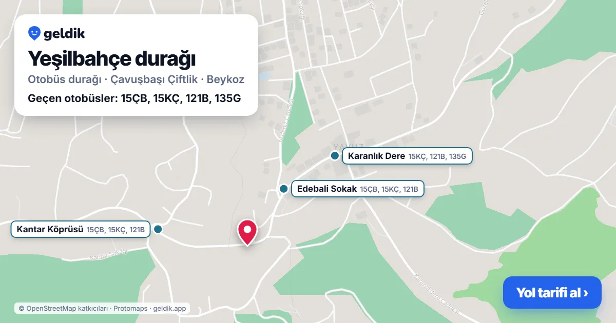 Yeşilbahçe otobüs durağı haritada: konumu ve yakındaki duraklar