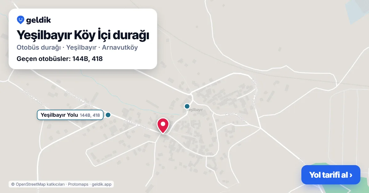 Yeşilbayır Köy İçi otobüs durağı haritada: konumu ve yakındaki duraklar