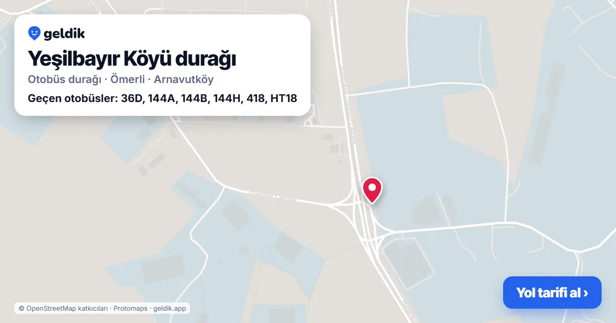 Yeşilbayır Köyü otobüs durağı haritada: konumu ve yakındaki duraklar