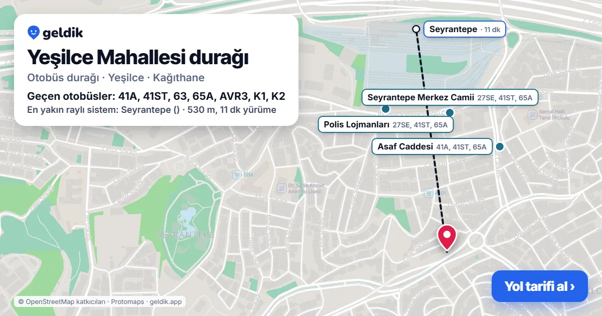 Yeşilce Mahallesi otobüs durağı haritada: konumu ve yakındaki duraklar