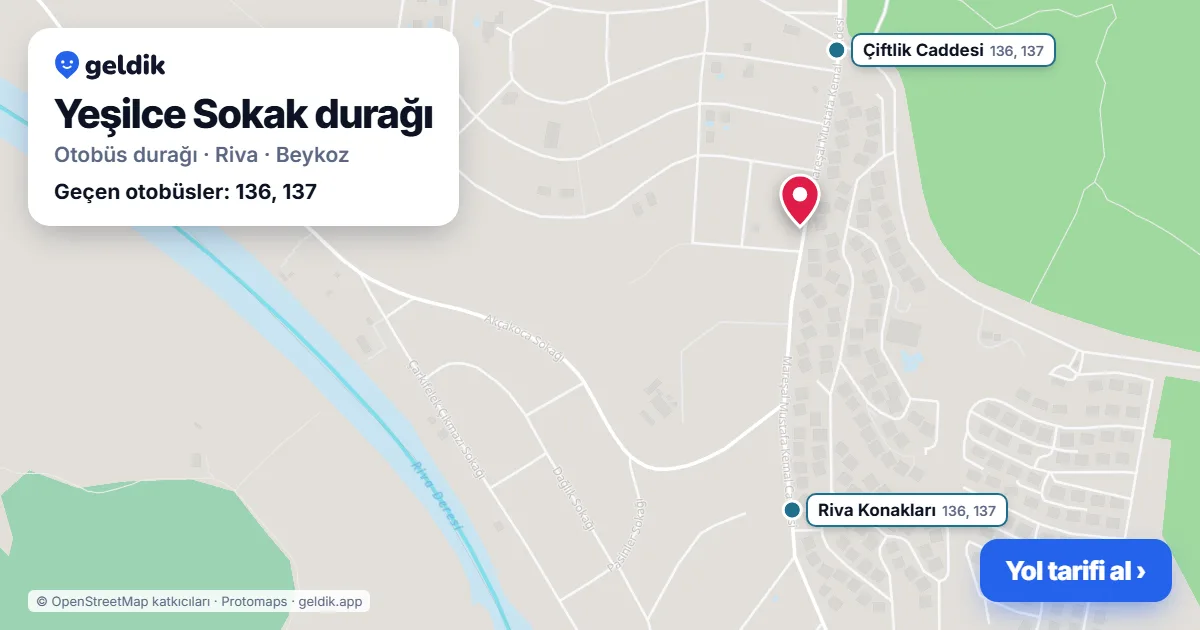 Yeşilce Sokak otobüs durağı haritada: konumu ve yakındaki duraklar